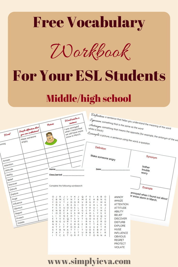 Vocabulary Workbook for your ESL Students - simply ieva